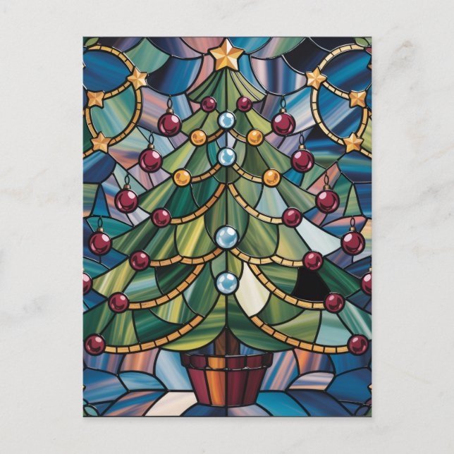 Tiffany-Style Stained Glass Christmas Tree Postcard (Front)