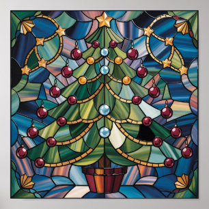 Tiffany-Style Stained Glass Christmas Tree Poster