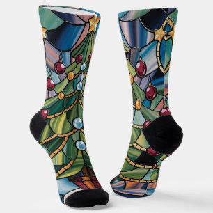 Tiffany-Style Stained Glass Christmas Tree Socks