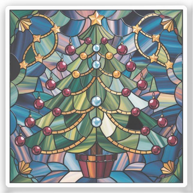 Tiffany-Style Stained Glass Christmas Tree Sticker (Front)