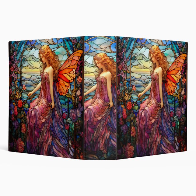 Tiffany Style Stained Glass Magical Fairy 3 Ring Binder (Background)