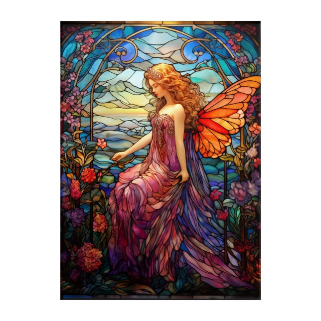 Tiffany Style Stained Glass Magical Fairy Acrylic Print (Front)
