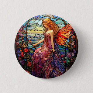 Tiffany Style Stained Glass Magical Fairy Button