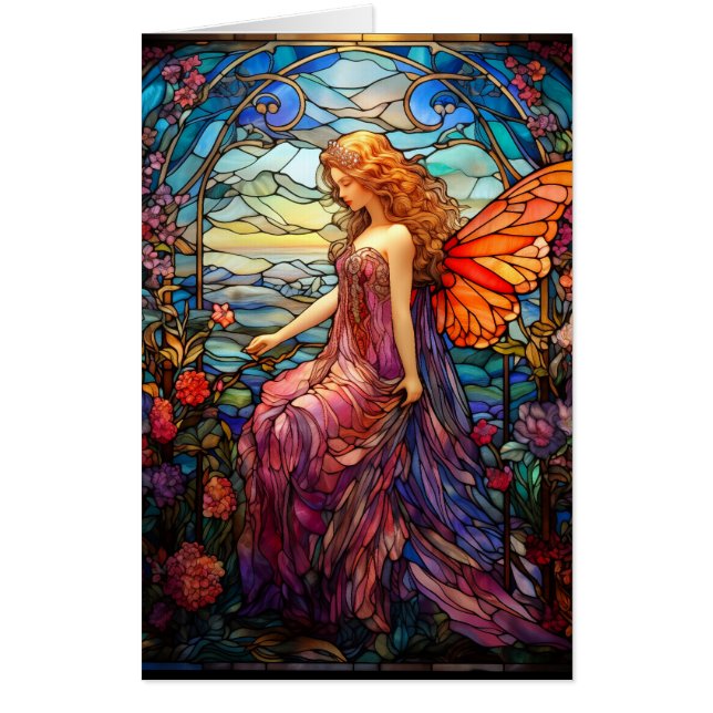 Tiffany Style Stained Glass Magical Fairy Card (Front)