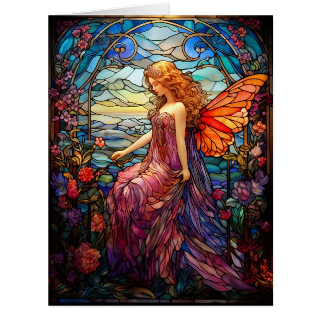 Tiffany Style Stained Glass Magical Fairy Cards (Front)