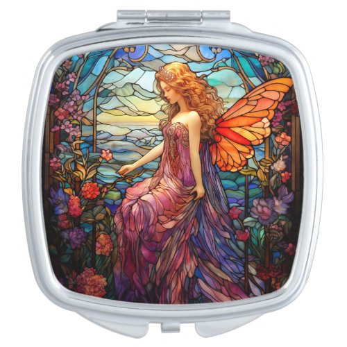 Tiffany Style Stained Glass Magical Fairy Compact Mirror