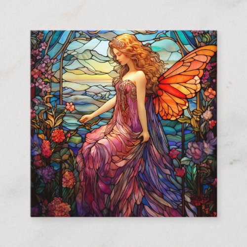 Tiffany Style Stained Glass Magical Fairy Enclosure Card