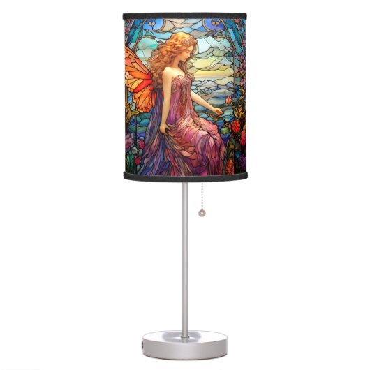 Tiffany Style Stained Glass Magical Fairy Table Lamp (Left)