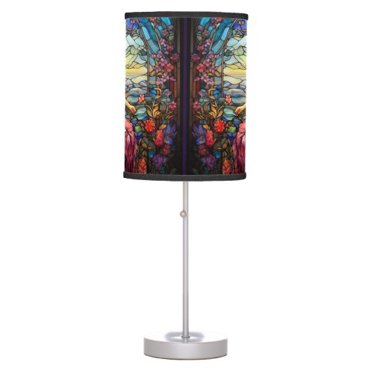 Tiffany Style Stained Glass Magical Fairy Table Lamp (Front)