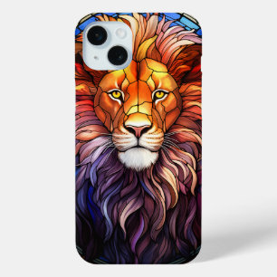 Tiffany-Style Stained Glass Majestic Lion iPhone 15 Plus Case