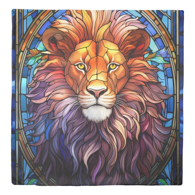 Tiffany-Style Stained Glass Majestic Lion Duvet Cover (Front)