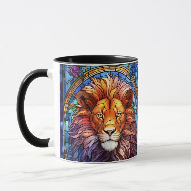 Tiffany-Style Stained Glass Majestic Lion Mug (Left)