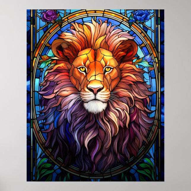 Tiffany-Style Stained Glass Majestic Lion Poster (Front)