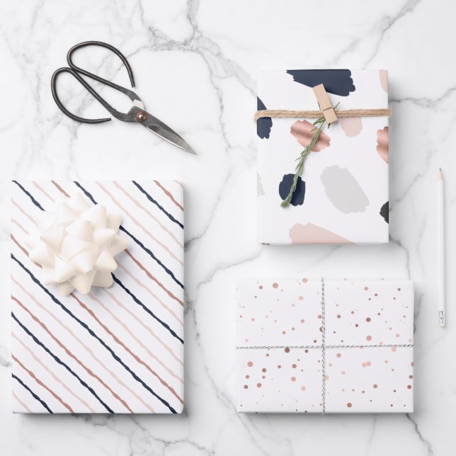 Tiffany Styles Collection Rose Gold & Navy Blue Wrapping Paper Sheets (Front)