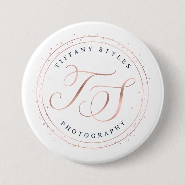 Tiffany Styles Navy Blue & Rose Gold Company Logo Button (Front)