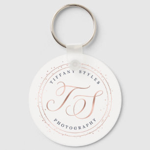 Tiffany Styles Navy Blue & Rose Gold Company Logo Keychain