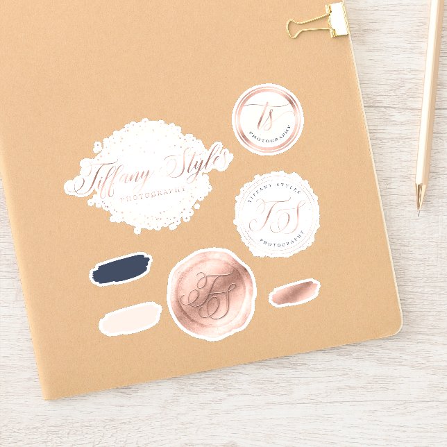 Tiffany Styles Navy Blue & Rose Gold Custom Logos Sticker (Notebook)