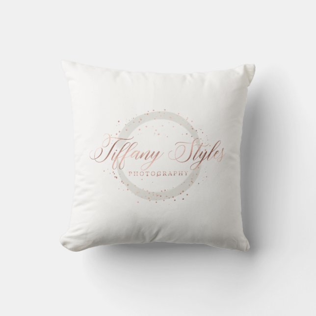 Tiffany Styles Rose Gold Brush Stroke Custom Logo Throw Pillow (Front)