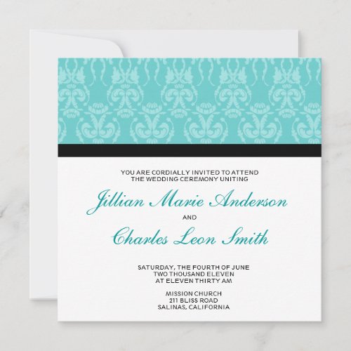 Tiffany Teal Damask Wedding Invitations