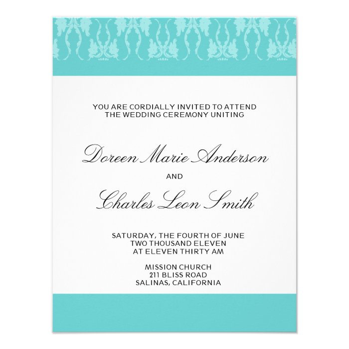 Tiffany Teal Damask Wedding Monogram Invitations