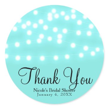 Tiffany Turquoise Blue String Lights Elegant Chic Classic Round Sticker Tiffany Turquoise Blue String Lights Elegant Chic Classic Round Sticker