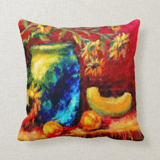 Tiffany Vase, Sunflowers Harvest Table by Sharles Throw Pillow