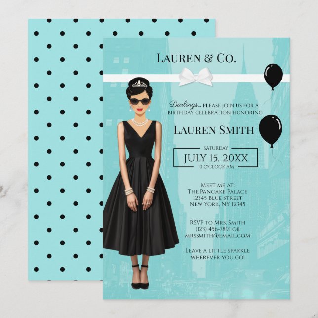 Tiffany's Birthday and Co Audrey Invitation (Front/Back)
