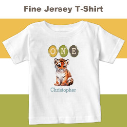 Tiger 1st Birthday one with name blue Baby T-Shirt
