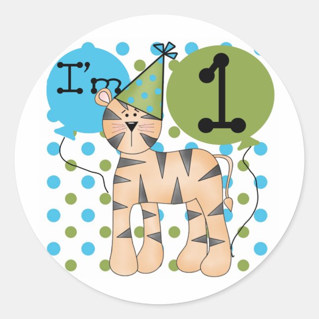 Tiger 1st Birthday T-shirts and Gifts Classic Round Sticker (Front)