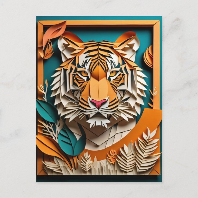 Tiger 3D Paper Art Design T-shirt  Postcard (Front)