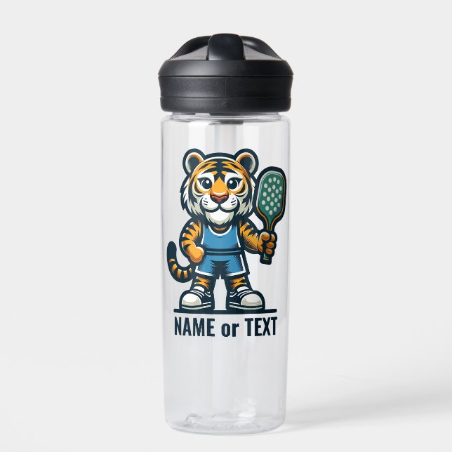 TIGER add your own text - Pickleball Mascot Player Water Bottle (Front)