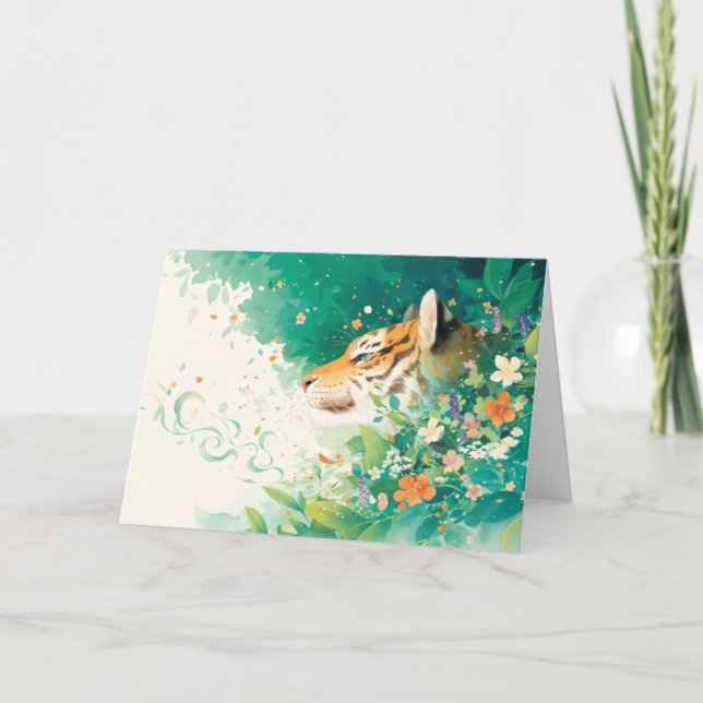Tiger Amid Blossoms and Greenery Card (Front)