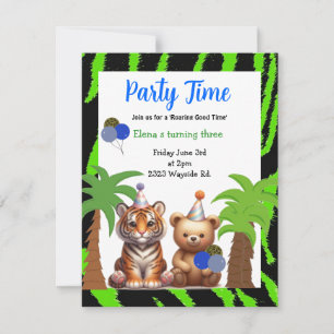 Tiger and Bear Jungle Theme Birthday Invitation