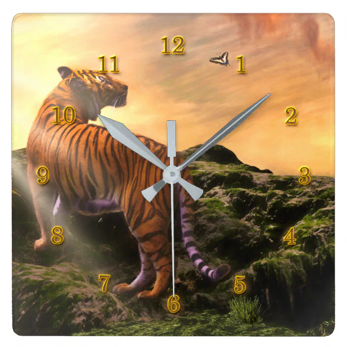 Tiger With Butterflies Room Decor Wall Clock 