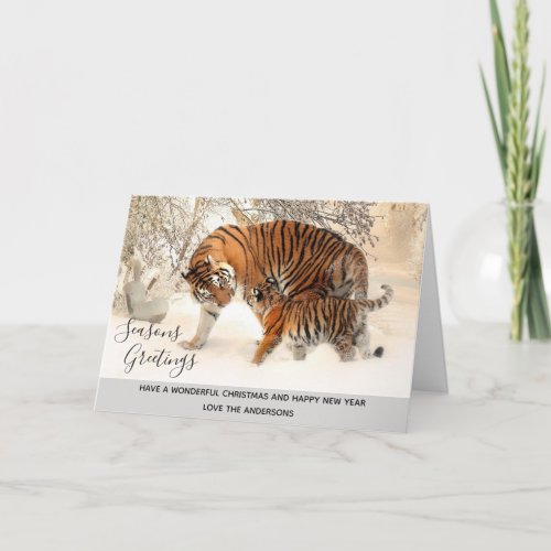 Tiger and Cub Winter Snow Xmas Photo Personalized Holiday Card