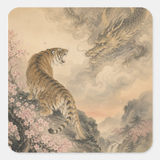 tiger and doragon square sticker