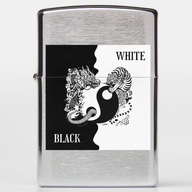 Tiger and Dragon black white Zippo Lighter (Front)