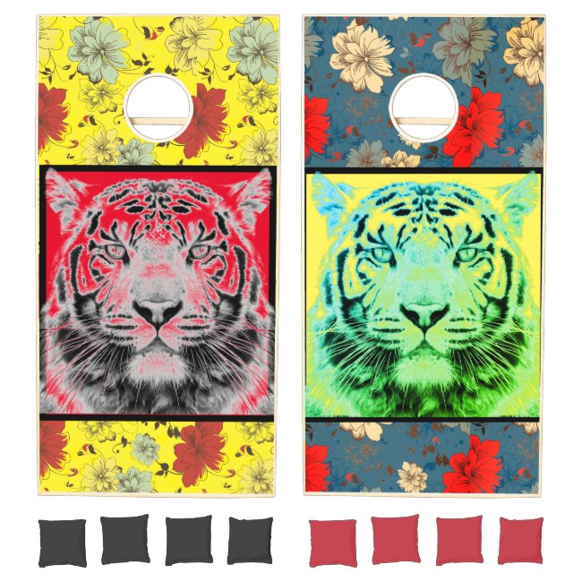 TIGER AND FLOWERS Cornhole Set