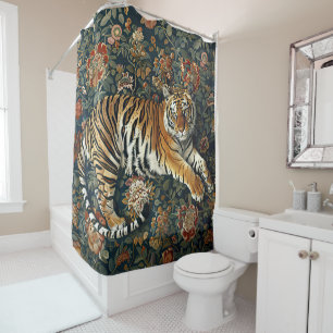 Tiger and Flowers Shower Curtain
