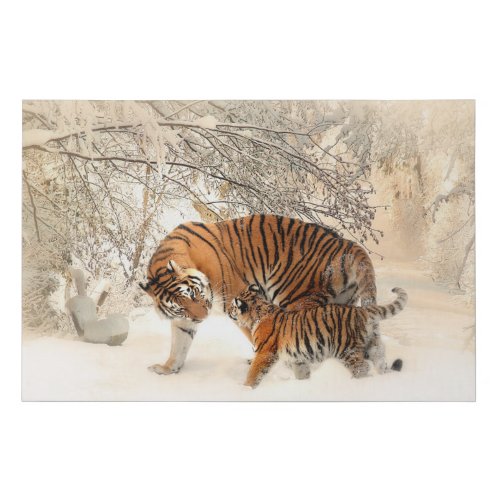 Tiger and its calf faux canvas print