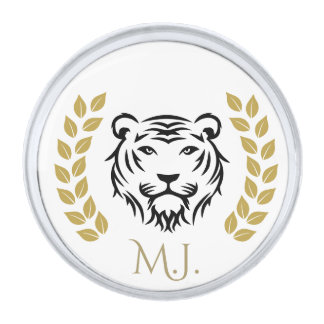 Tiger and Laurels Silver Finish Lapel Pin