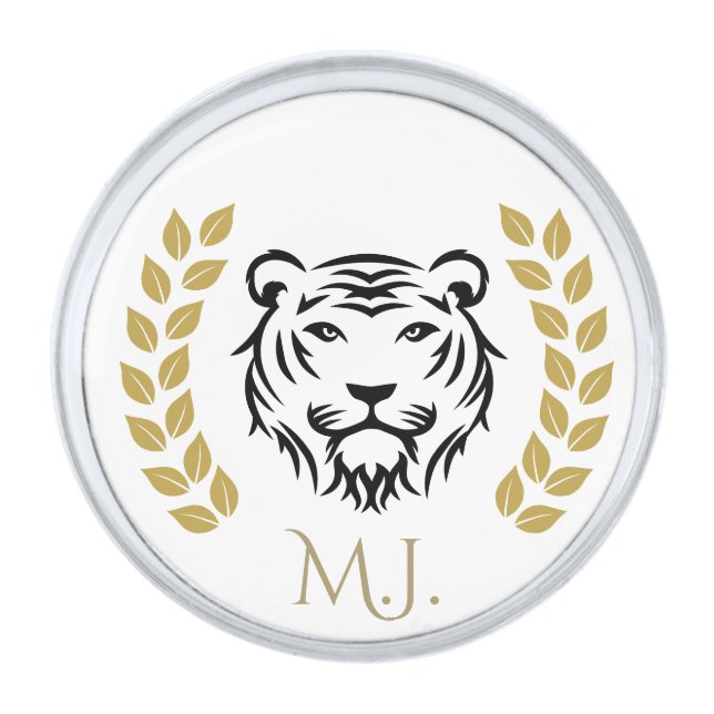 Tiger and Laurels  Silver Finish Lapel Pin (Front)