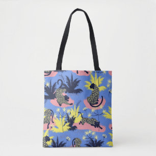 Tiger and leopard pattern geometric style design tote bag