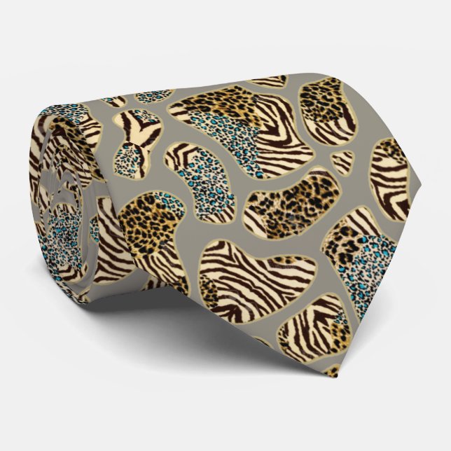 Tiger and Leopard Stain Mix Tin Neck Tie (Rolled)