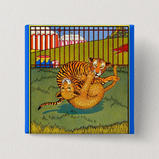 tiger and leopard wrestling button (Front)