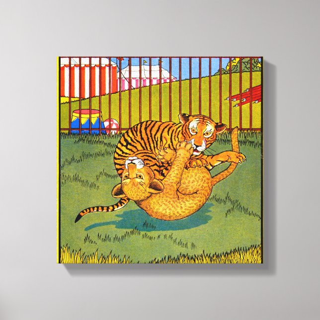 tiger and leopard wrestling canvas print (Front)