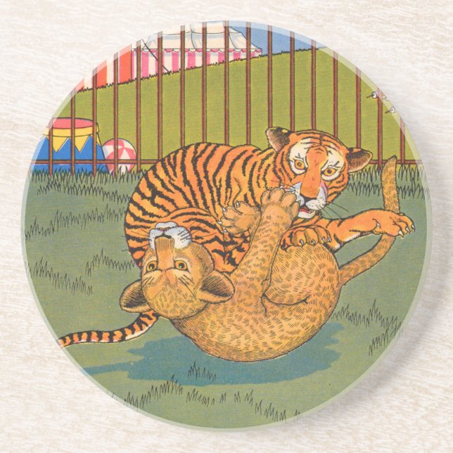 tiger and leopard wrestling drink coaster (Front)