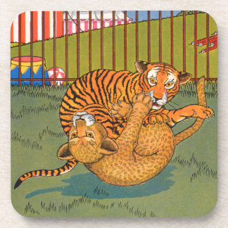 tiger and leopard wrestling drink coaster