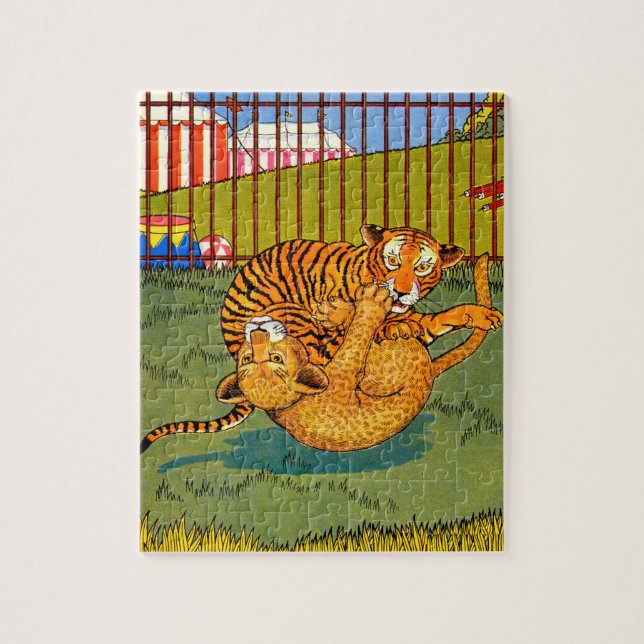 tiger and leopard wrestling jigsaw puzzle (Vertical)