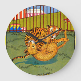 tiger and leopard wrestling large clock